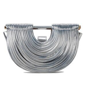 5945 Silver Clutch Purses Evening/Wedding Chic Half Round Woven Bag Formal
